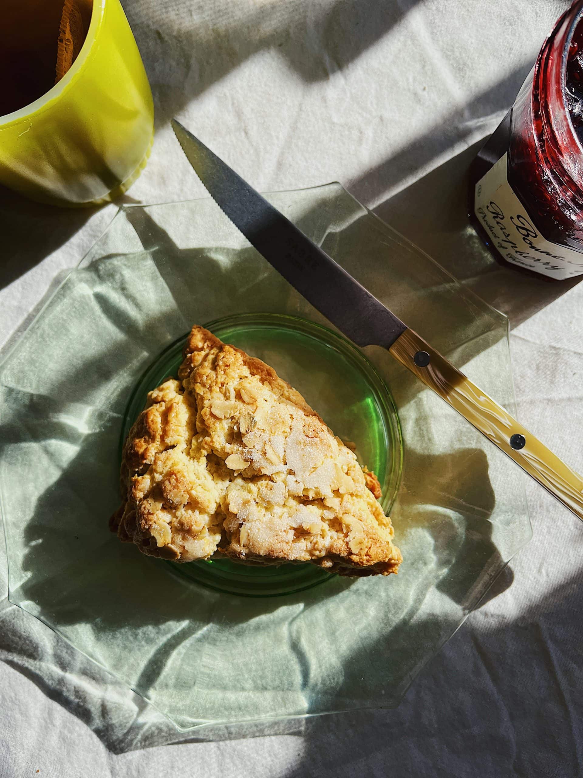 Sourdough starter discard scone on table ready for eating