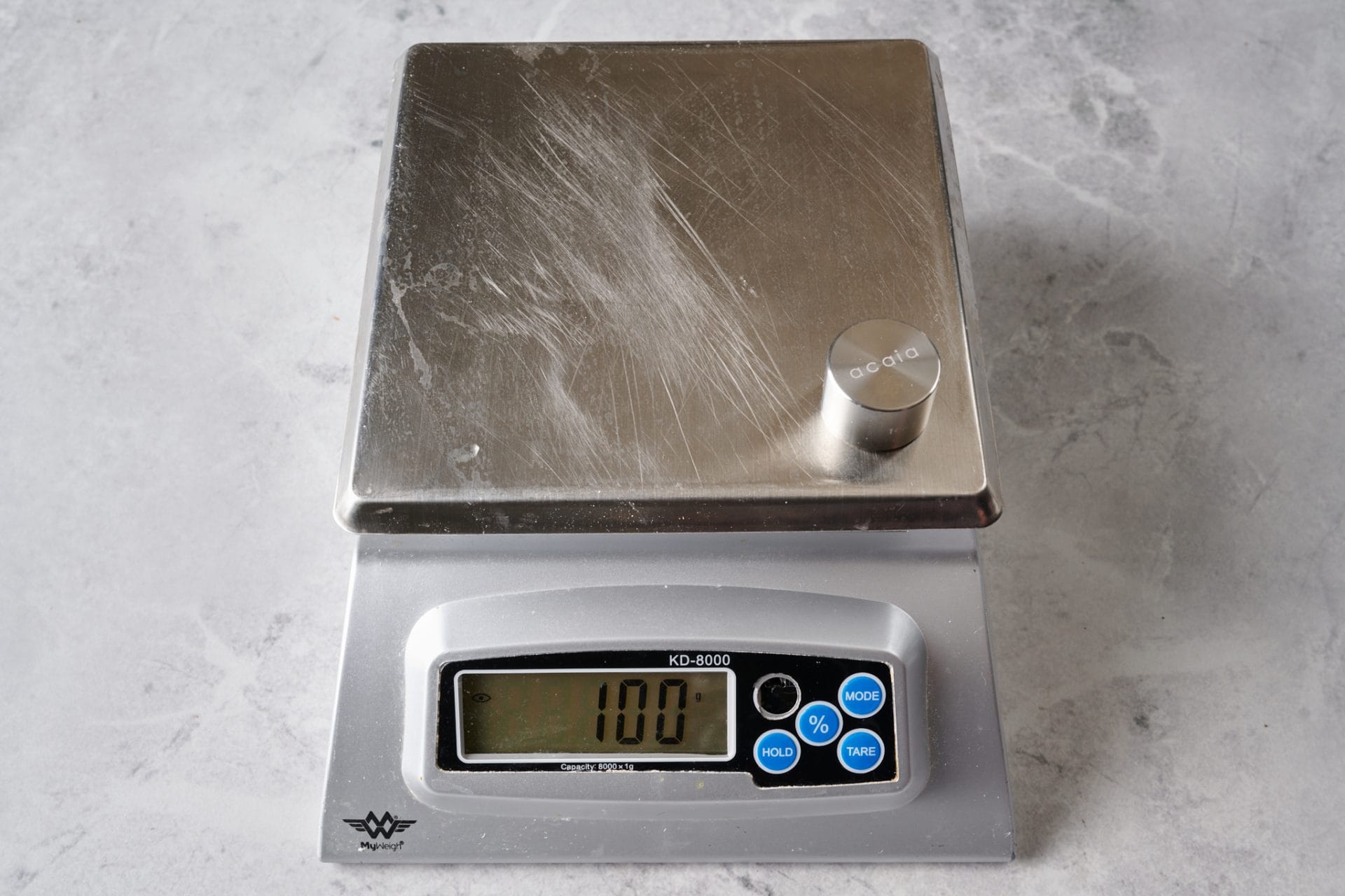 Calibrating the MyWeigh scale.