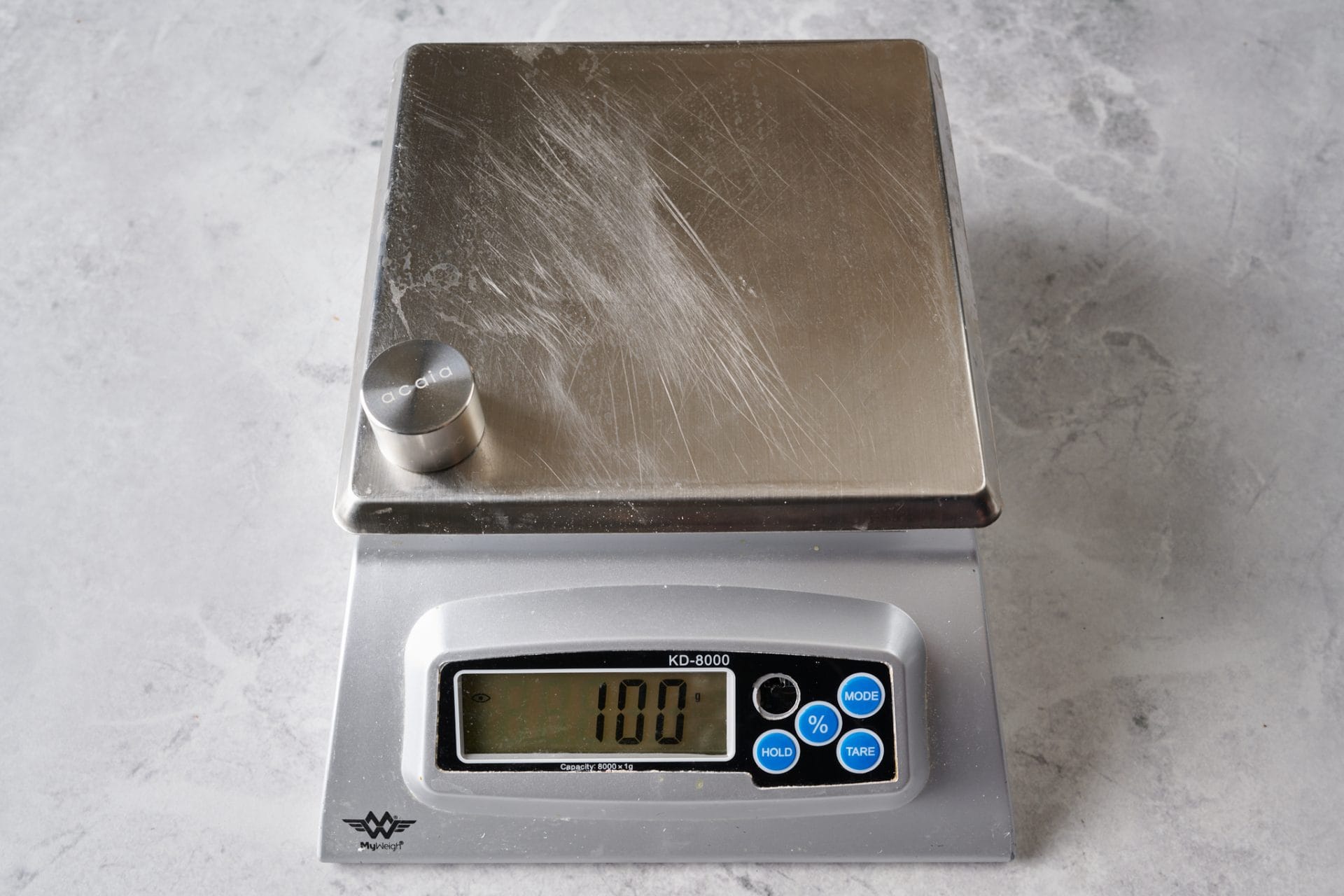 Calibrating the MyWeigh scale.