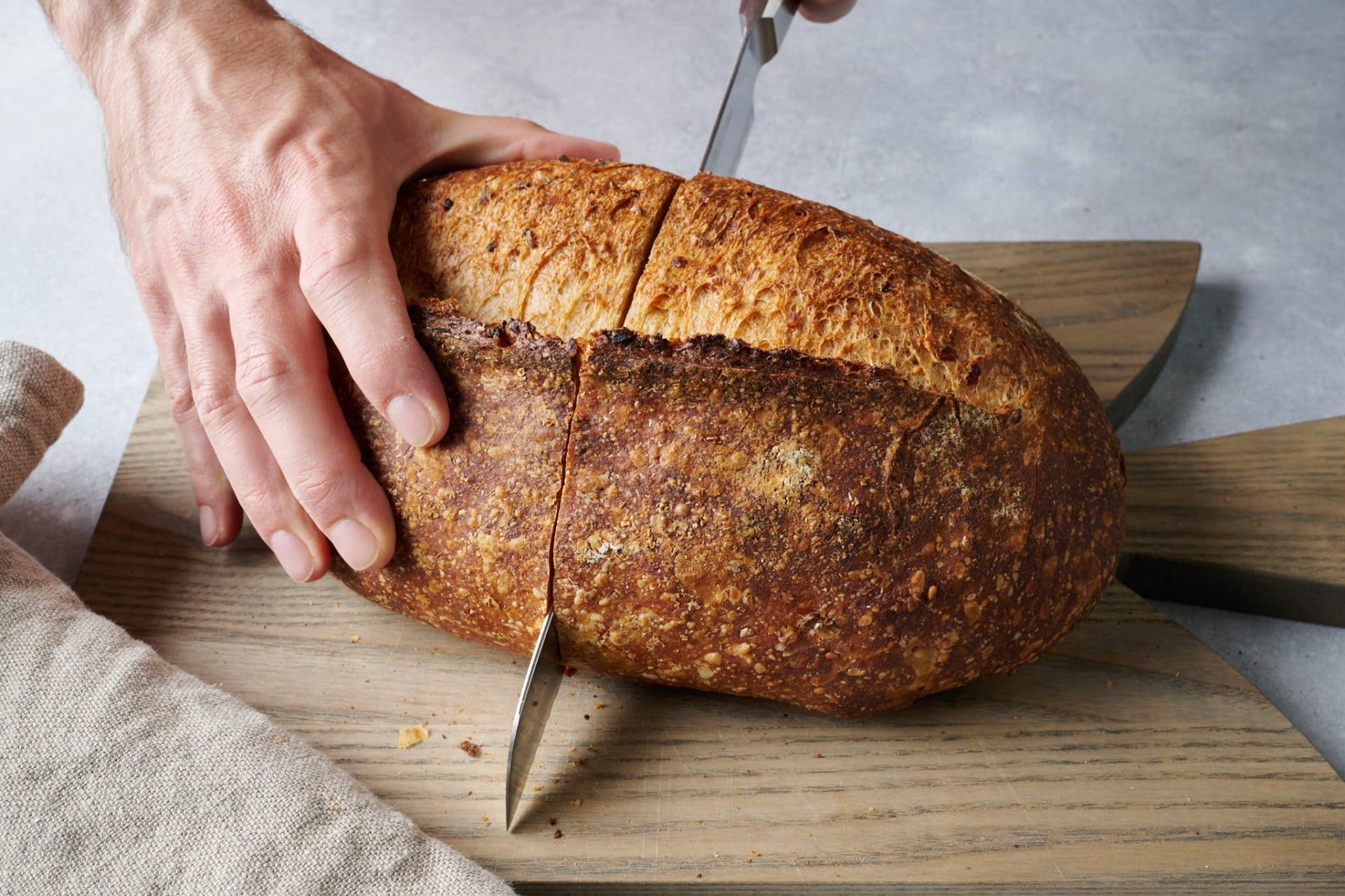 Brown rice and sesame sourdough cut