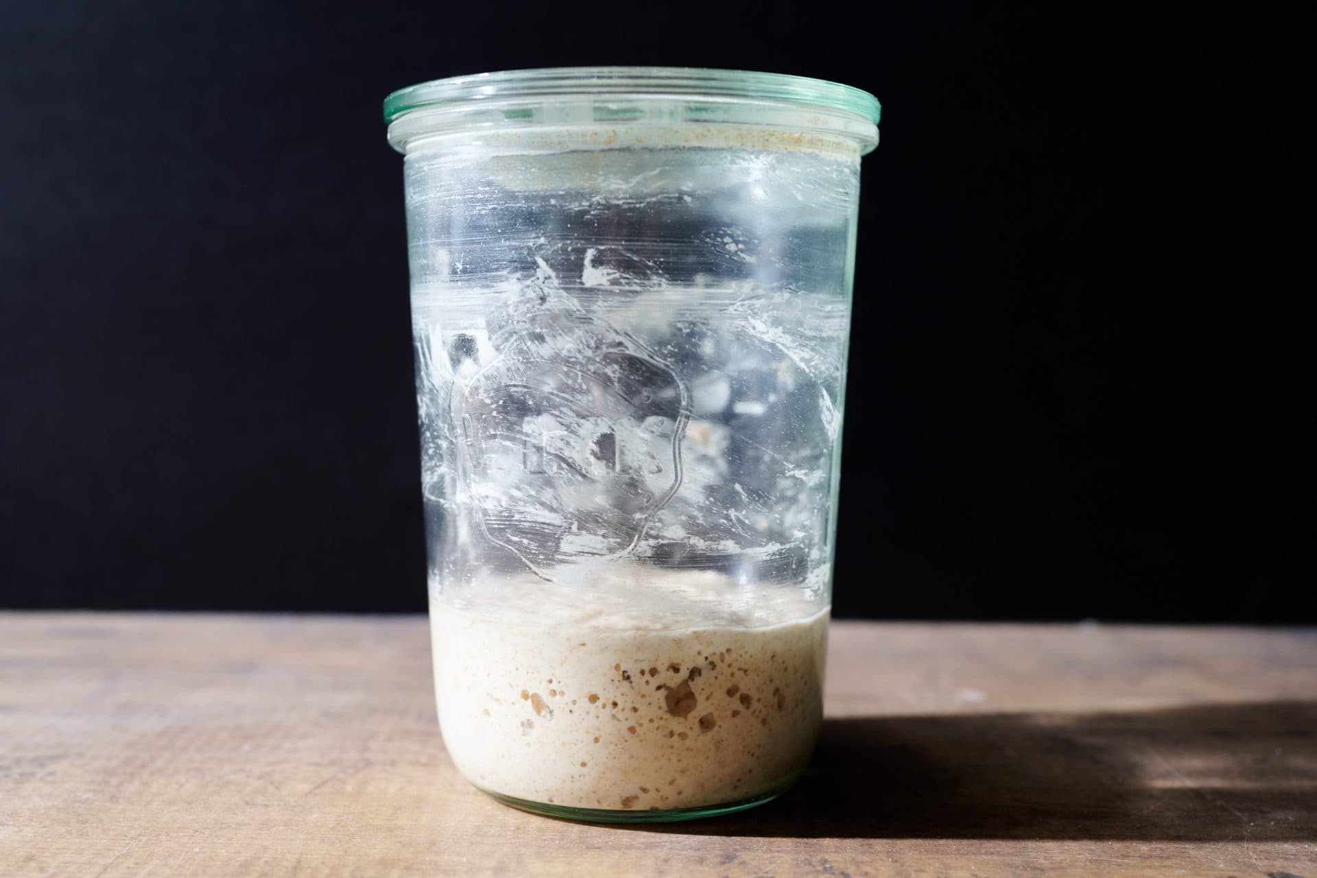 A sourdough starter after being in the fridge for two weeks